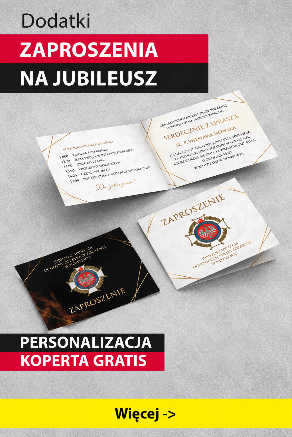 Zaproszenia strażackie OSP na jubileusz –drukowane na zamówienie